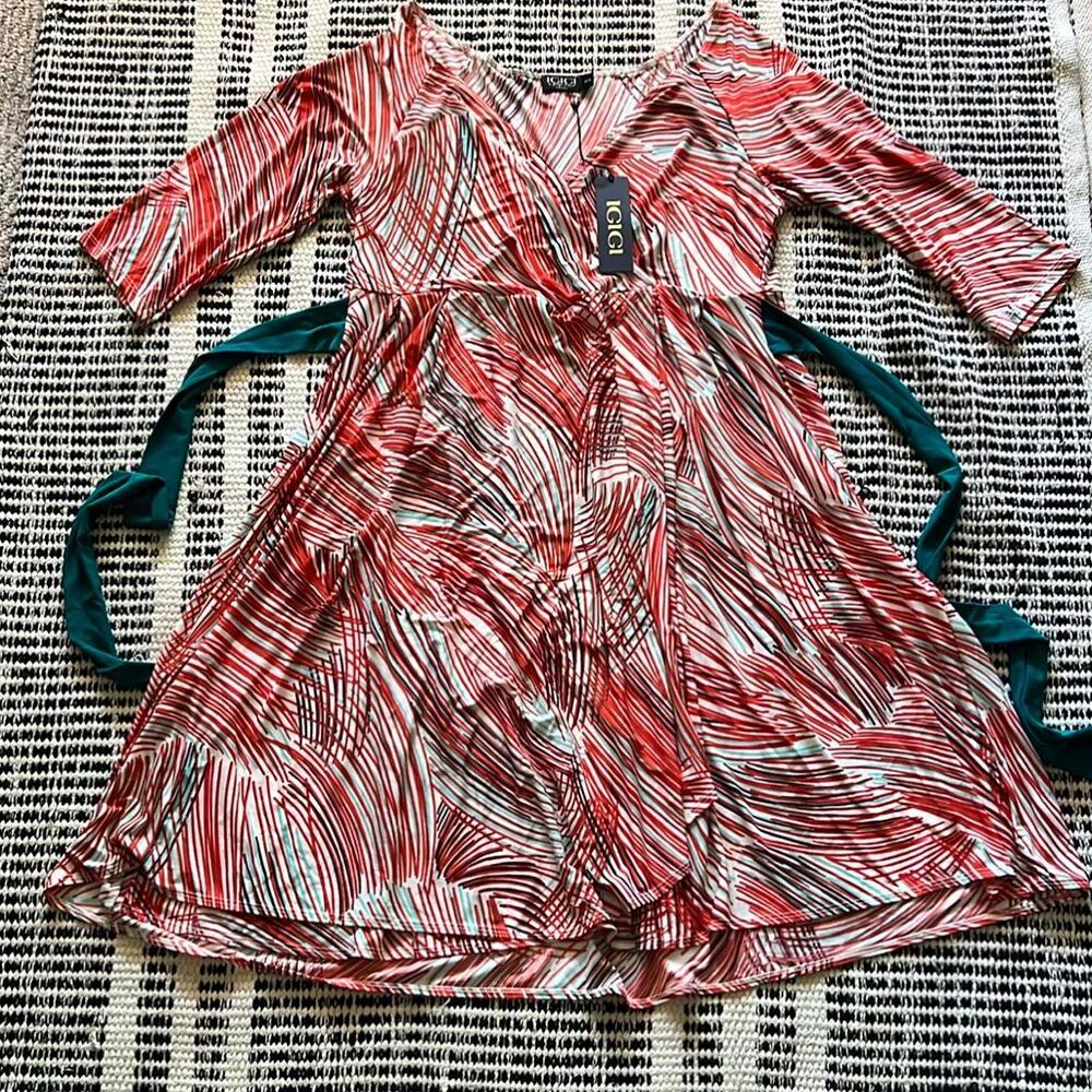 Igigi size 14/16 red and white empire waist Dress back tie NWT
